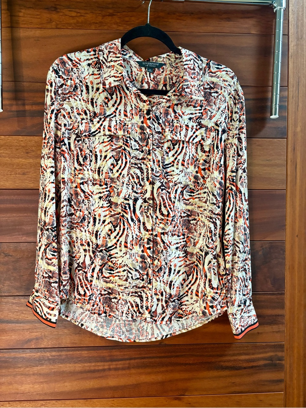 NWT Liverpool Multicolor Abstract Coral-Black Button-Down Shirt